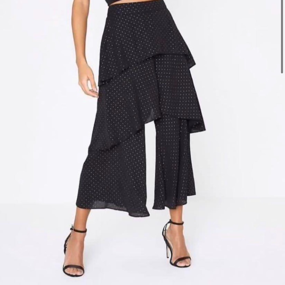 River Island Black Diamente Ruffle Pants EU36